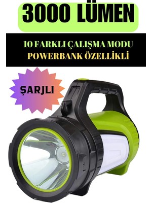 Rabelix 3000 Lümen Şarjlı 10 Fonksiyonlu Fener 500 Metre Mesafe Kamp Lambası