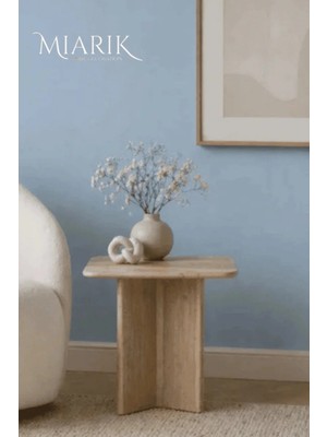 Miarik Design Retytraverten Kare Tabla ve Ayak Yan Sehpa