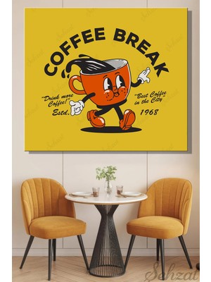 Şehzat Kare Tekli Kanvas Duvar Tablosu Modern Lokanta Kafe Restoran Mutfak Kahve Molası Vintage Retro