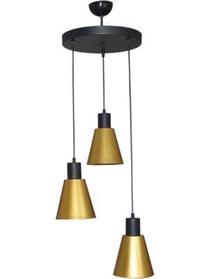 UltraMint Modern Siyah ve Gold Renk 3'lü Cafe, Mutfak ve Salon Avizesi