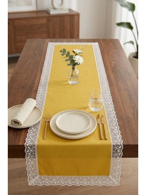 Rona Home Dantelli Masa Runnerı Lüks Şık Dekoratif Masa Örtüsü Su Itici Leke Tutmaz Sofra Örtüsü Çeyizlik Runner