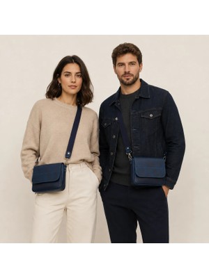 Oh Deer Leather Hakiki Deri Omuz Çantası – Günlük Şık Çapraz Çanta - Mavi
