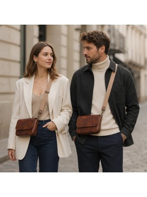 Oh Deer Leather Hakiki Deri Omuz Çantası – Günlük Şık Çapraz Çanta - Kahverengi