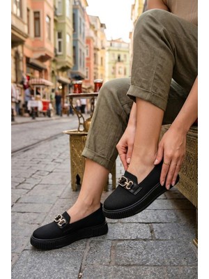Fort Ventes 346417 Rahat Taş Toka Aksesuarlı Triko Loafer Kadın Ayakkabı