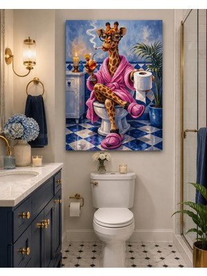 Othello Art Wc ve Banyo Dekoruna Özel Komik Zürafa Kanvas Tablo