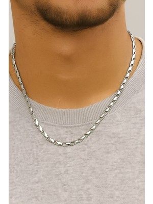 Nkie Jewels Gümüş Renk Kesik Arpa Unisex Çelik Kolye - 3350
