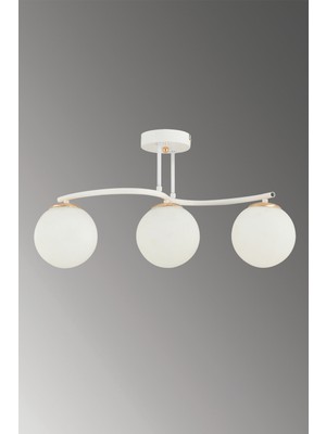 UltraMint Modern 3’lü Beyaz Glob Camlı Plafonyer Avize, Oturma Odası ve Salon Için