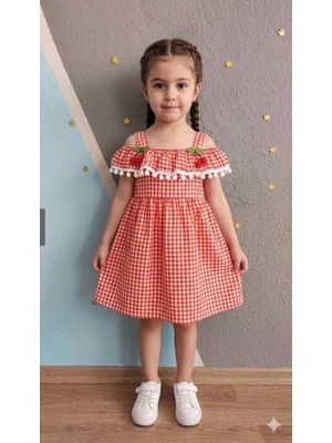 Yağmur Giyim Pembiş Pitikare Desenli Kişrazlı Gofre Kumaş Kız Çocuk Elbise 1-5 Yaş 904