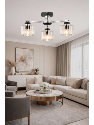 UltraMint Şık 3’lü Kristal Taşlı Modern Salon, Mutfak ve Yatak Odası Avizesi