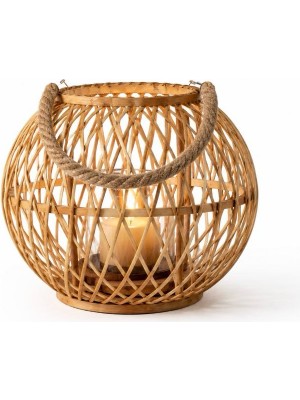 Hüco Bazaar Dekoratif Yuvarlak Bambu Rattan Şık Mumluk/şamdan/avize/lamba Ev Ofis Yazlık Bahçe