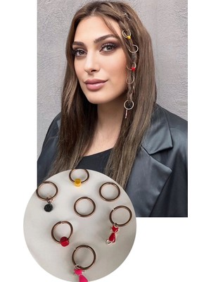 Kokoş 8'li Rose Renk Karışık Figürlü Saç Küpesi