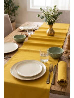 Rona Home Sarı Masa Runnerı Şık Sofra Dekorasyonu Leke Tutmaz Dekoratif Yemek Masası Örtüsü
