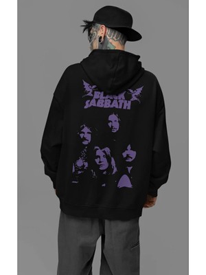 Sevbano Tasarım Black Sabbath Baskılı Unisex Oversize Rock Metal Hoodie