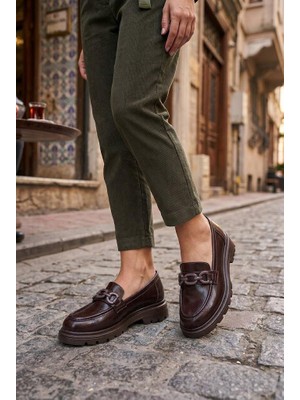 Fort Ventes 35836 Kahve Açma Toka Detaylı Rahat Loafer Kadın Ayakkabı