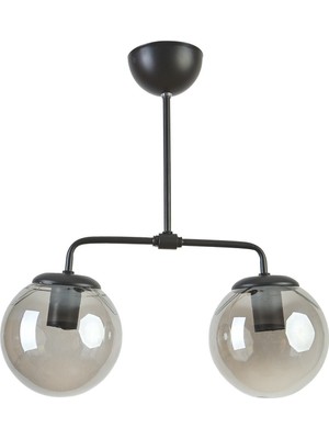 UltraMint Modern Siyah Füme Camlı 2'li Salon ve Mutfak Avizesi