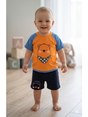 Simya Bebe - 2'li Takım. Ayı Baskı Desen Penye Tişört ve Şortlu - Erkek