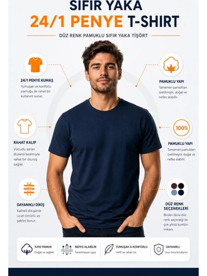 Luxic Core Luxıc Core Erkek Lacivert Slim Fit Bisiklet Yaka %100 Pamuk Tişört 24/1 Penye Günlük Casual Basic Kısa Kollu Tişört