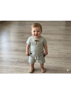 Simya Bebe - 2'li Takım. Keten Gömlek ve Şort Pantolon - Erkek