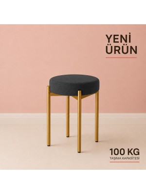 Edmonda Ev Aksesuar Cemre Tekli Puf Tabure Bench Makyaj Sandalyesi Gold Ayak