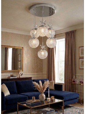 UltraMint 6" Gümüş Kristal Taşlı LED Avize, Modern Salon ve Mutfak Dekoru