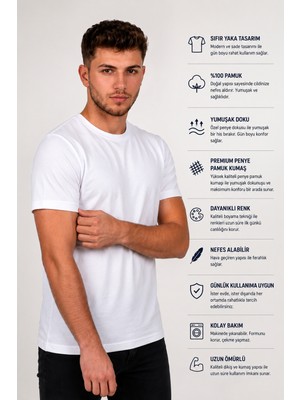 Luxic Core Luxıc Core Erkek Beyaz Slim Fit Bisiklet Yaka %100 Pamuk Tişört 24/1 Penye Günlük Casual Basic Kısa Kollu Tişört