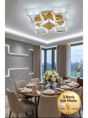 UltraMint Modern 5" Kare Model Gold LED Avize, Salon, Mutfak, Yatak Odası Için