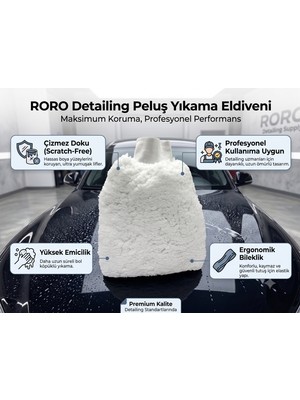 Roro Auto Mikrofiber Oto Yıkama Eldiveni Çizilmez - Ultra Yumuşak Beyaz Yün Doku
