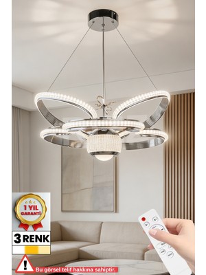 UltraMint 3 Renk Kumandalı LED Avize, Kral Tacı Tasarımı, Salon ve Oturma Odası
