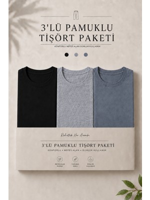 Damga 3 Adet Erkek Günlük Yazlık Bol Basic Kısa Kollu Tişört