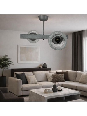 UltraMint Modern Gri Krom Şeffaf Cam Avize, Şık ve Zarif Tasarım, 2'li Set