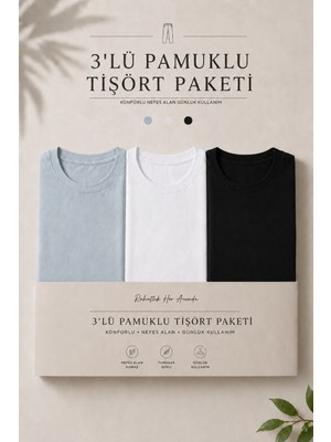 Damga 3 Adet Erkek Günlük Yazlık Bol Basic Kısa Kollu Tişört