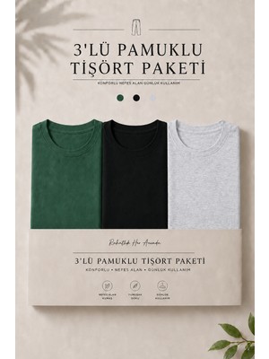 Damga 3 Adet Erkek Günlük Yazlık Bol Basic Kısa Kollu Tişört