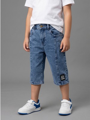 Robin Kids Erkek Çocuk Beli Lastikli Mavi Kot Kapri Pantolon