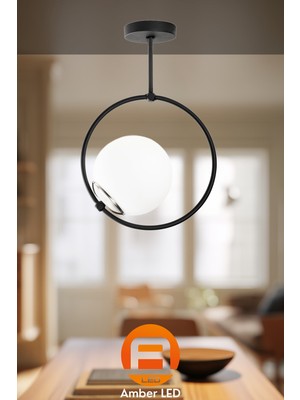 UltraMint Modern Siyah Camlı Tekli Sarkıt Avize E27 Uyumlu, Antre ve Salon Için