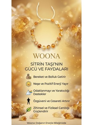 Woona Sitrin Taşı Doğal Taş Bileklik - Bereket & Kariyer & Şans ve Para Taşı Ayarlanabilir El Yapımı Özel Tasarım Unisex Bileklik