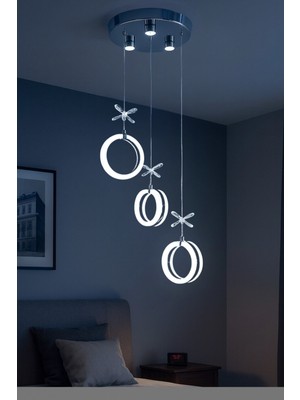 UltraMint Modern 3'lü LED Avize, Krom Kristal Görünüm, Beyaz Işık, Enerji Tasarrufu