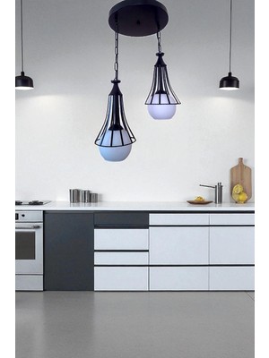 UltraMint Modern Siyah Metal ve Beyaz Cam Toplu Sarkıt Avize, E27 Uyumlu