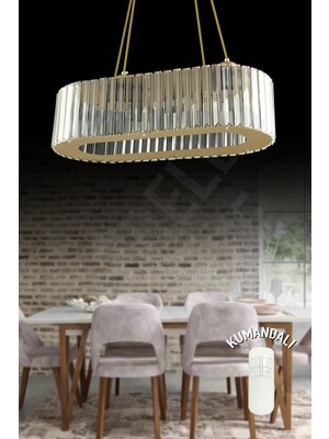 UltraMint Modern Oval Yemek Masası ve Şık Taşlı Lüx Avize Seti