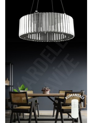 UltraMint Yuvarlak Siyah Yakut Avize, Kumandalı, Lüks Modern Tasarım, 46 cm
