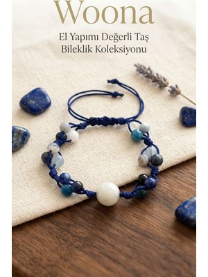 Woona Derin Sezgi ve Denge&Çakra Dengeleyici Stres Karşıtı Mistik Doğal Taşlar - Ay Taşı&Apatit & Akuamarin & Anjelit & Dumortierit & Sodalit & Lapis Lazuli & Kaplan Gözü Özel Tasarım Unisex Bileklik