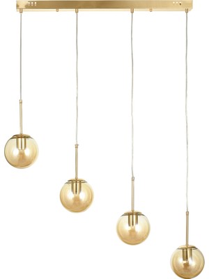 UltraMint Modern Gold Kaplama Bal Camlı 4'lü Yemek Masası Üstü Sarkıt Avize