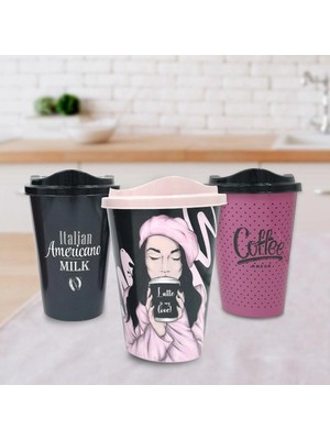 Renas Store 3 Adet Kahve Bardağı Seti Dekoratif Plastik Kahve Muhafaza Bardağı (5047)