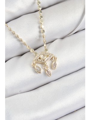 Renas Store Pirinç Zirkon Taşlı Sallantılı Göz Model Ezme Zincir Gold Renk Kadın Kolye