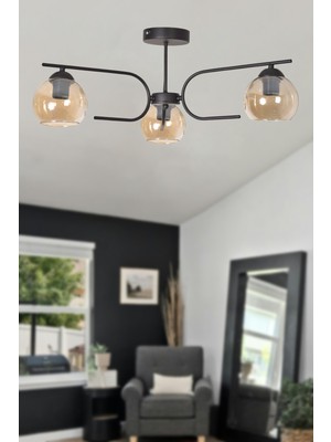 UltraMint Modern Siyah Bal Camlı 3'lü Avize, Salon, Yatak Odası ve Mutfak Için Şık Tasarım