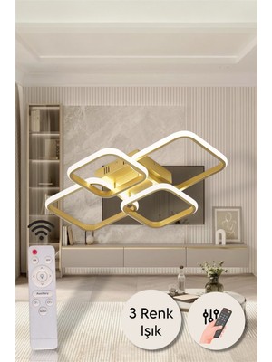 UltraMint Modern Eskitme 4'lü Kare LED Avize, Kumandalı, 3 Renk Seçeneği