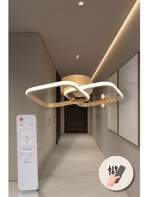 UltraMint Modern Eskitme Ikili Kare LED Avize, Kumandalı ve Dimmerli, Beyaz/sarı/günışığı