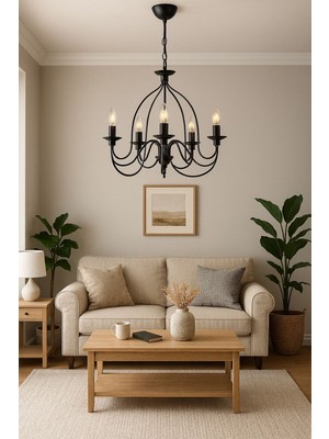 UltraMint Modern 5'li Siyah Avize, Salon ve Oturma Odası Için Şık Tasarım