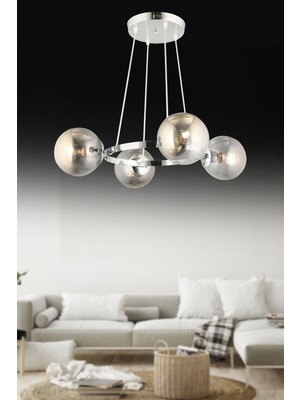 UltraMint Modern 4'lü Krom Halka Füme Camlı Avize, Şık ve Şık Tasarım