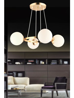 UltraMint Şık 4 Lü Beyaz Glop Camlı Modern Kristal Avize, Zarif ve Parlak Aydınlatma