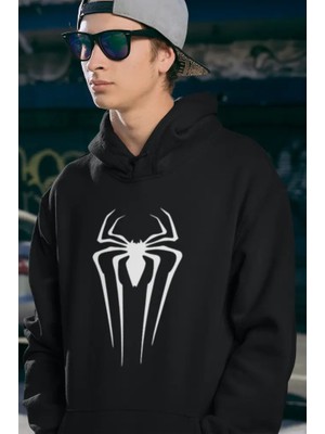 Sevbano Örümcek Adam Logo Baskılı Unisex Hoodie, Oversize Spider-Man Hoodie